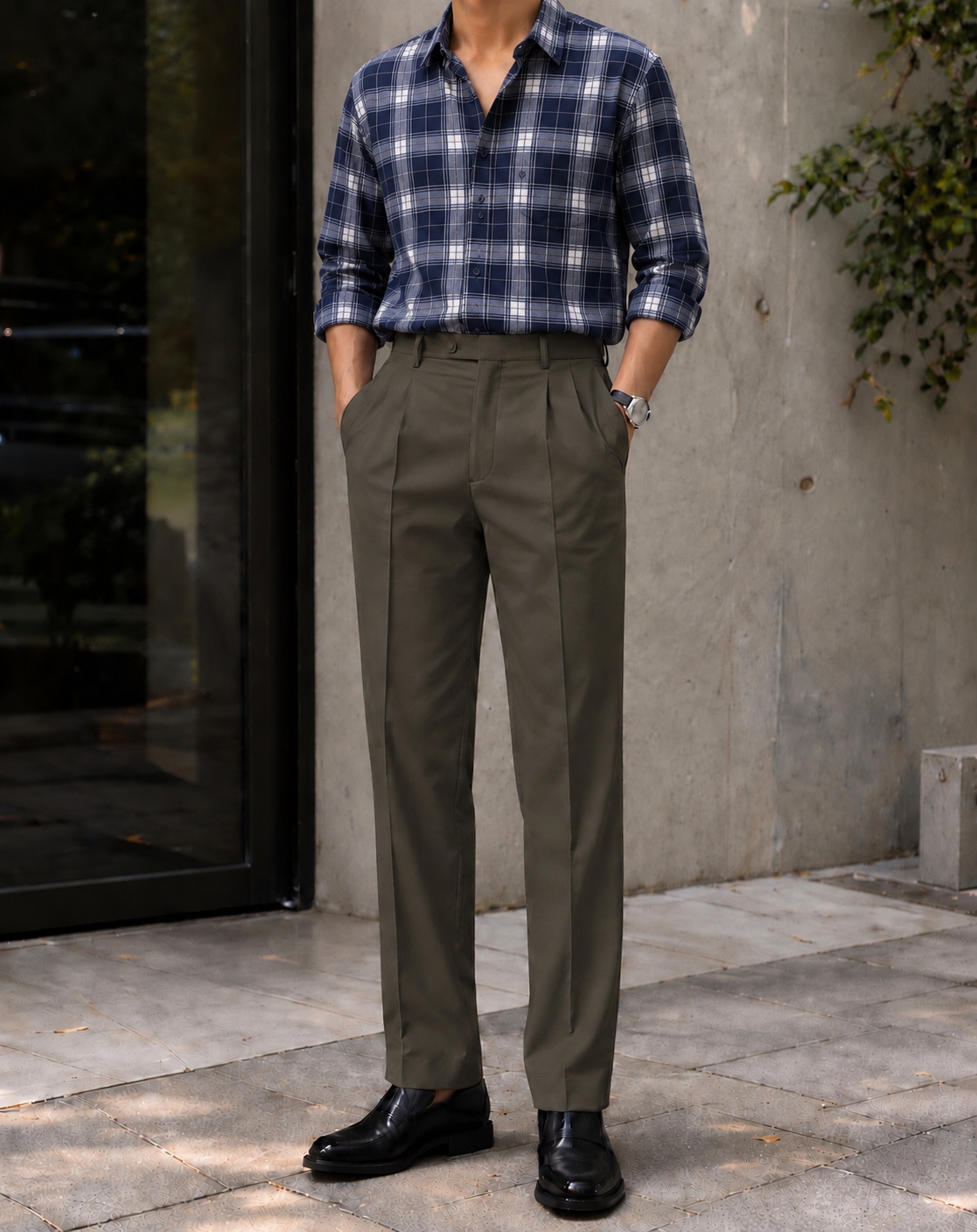 Olive Tailored Pleated Trousers thumbnail 2