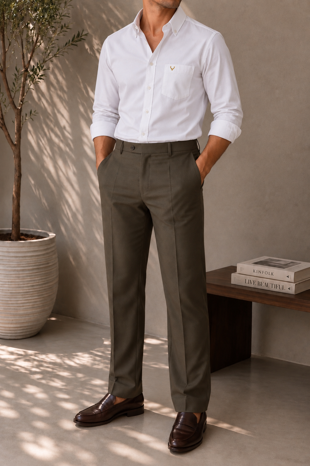 Olive Tailored Pleated Trousers thumbnail 4