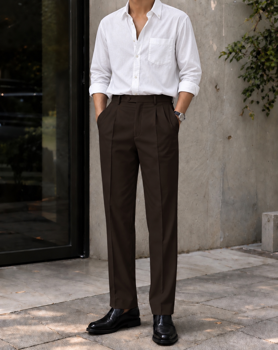 Dark Brown Classic Pleated Trousers