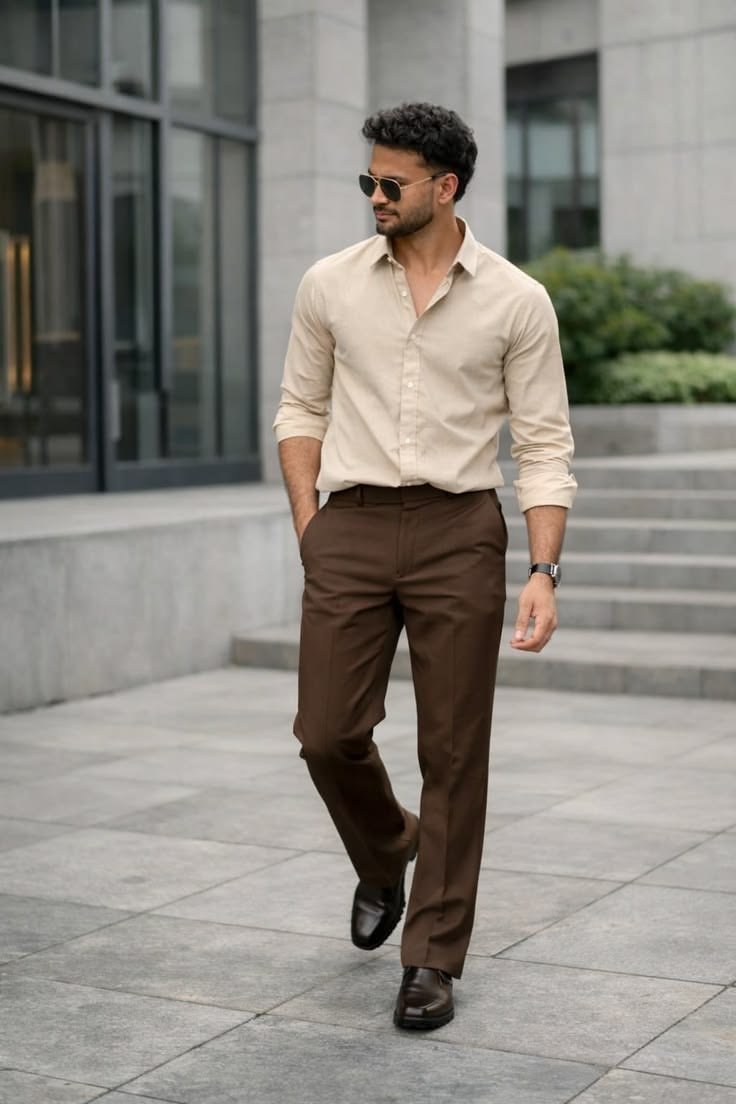 Dark Brown Classic Pleated Trousers thumbnail 4