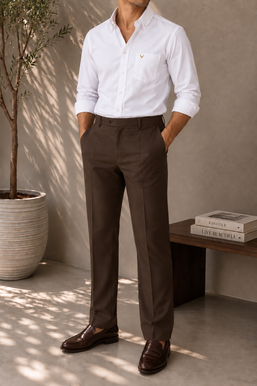 Dark Brown Classic Pleated Trousers thumbnail 5