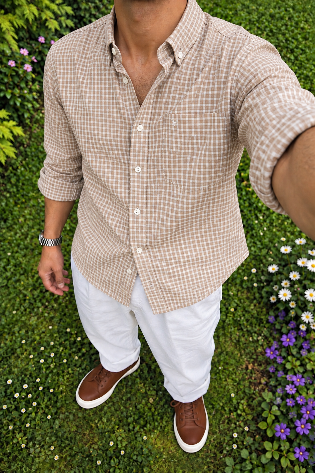 Premium Taupe Mini Check Shirt thumbnail 2