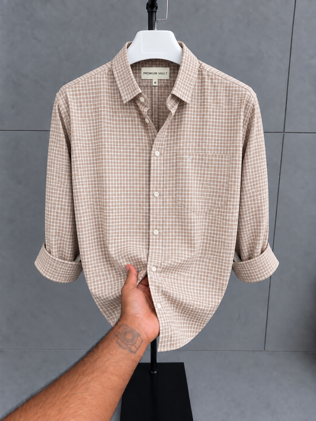 Premium Taupe Mini Check Shirt thumbnail 3