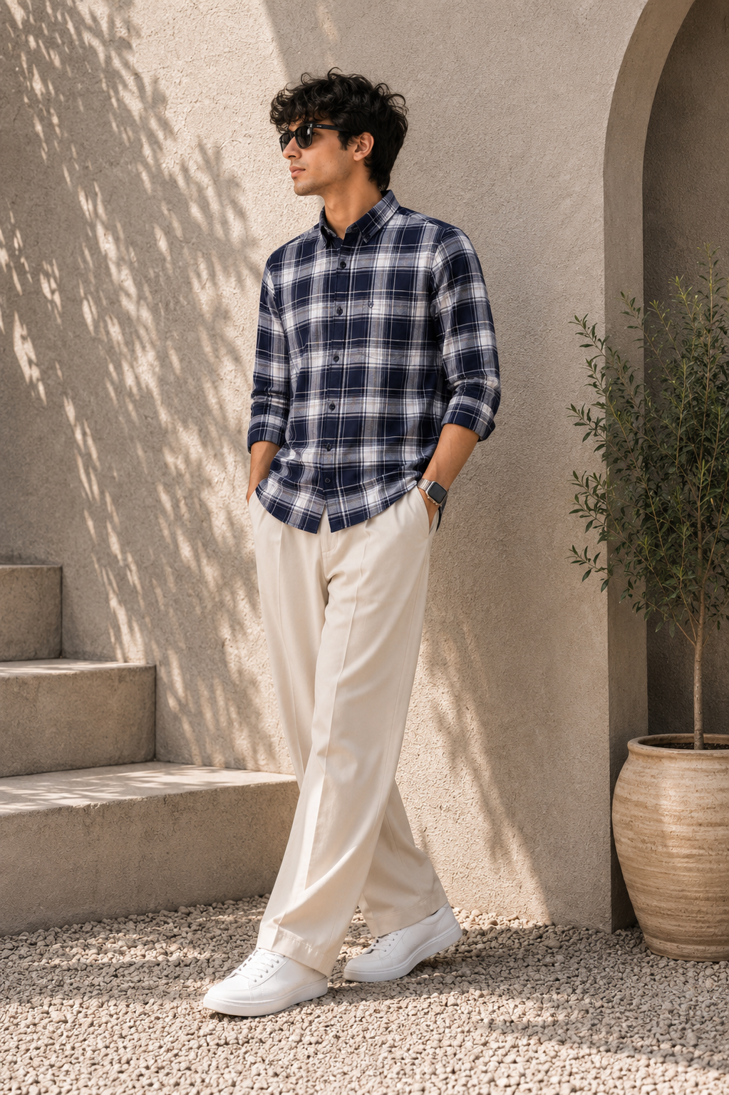 Premium Navy Blue Classic Check Shirt