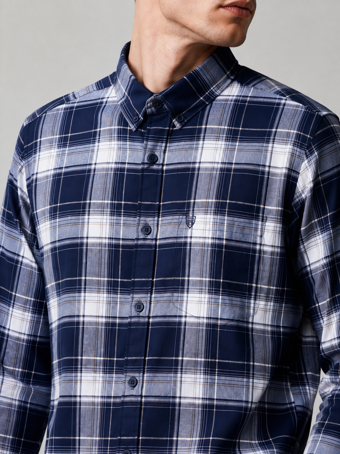 Premium Navy Blue Classic Check Shirt thumbnail 5