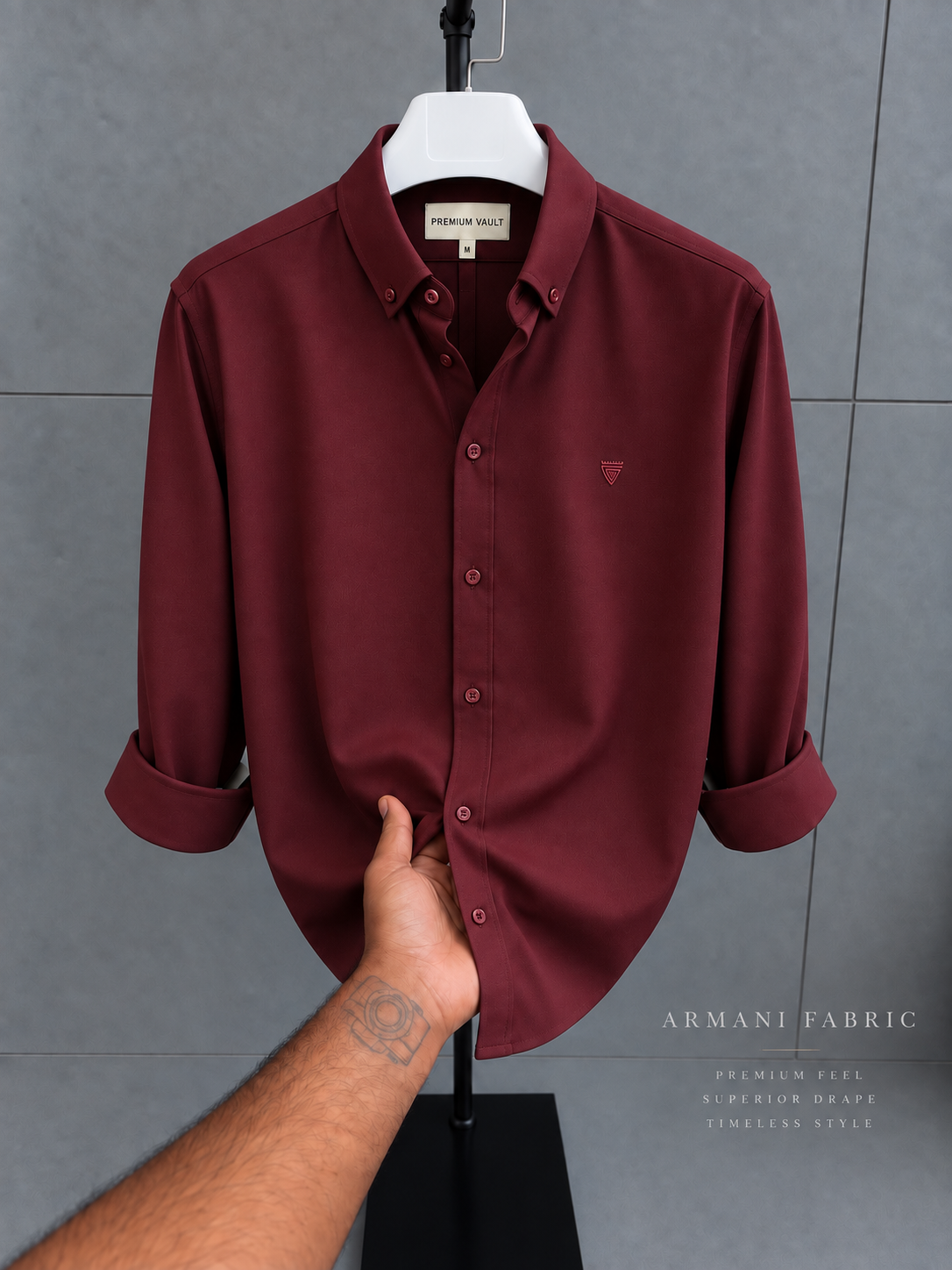 Premium Vault Classic Armani-Style Shirt – Maroon,black thumbnail 5