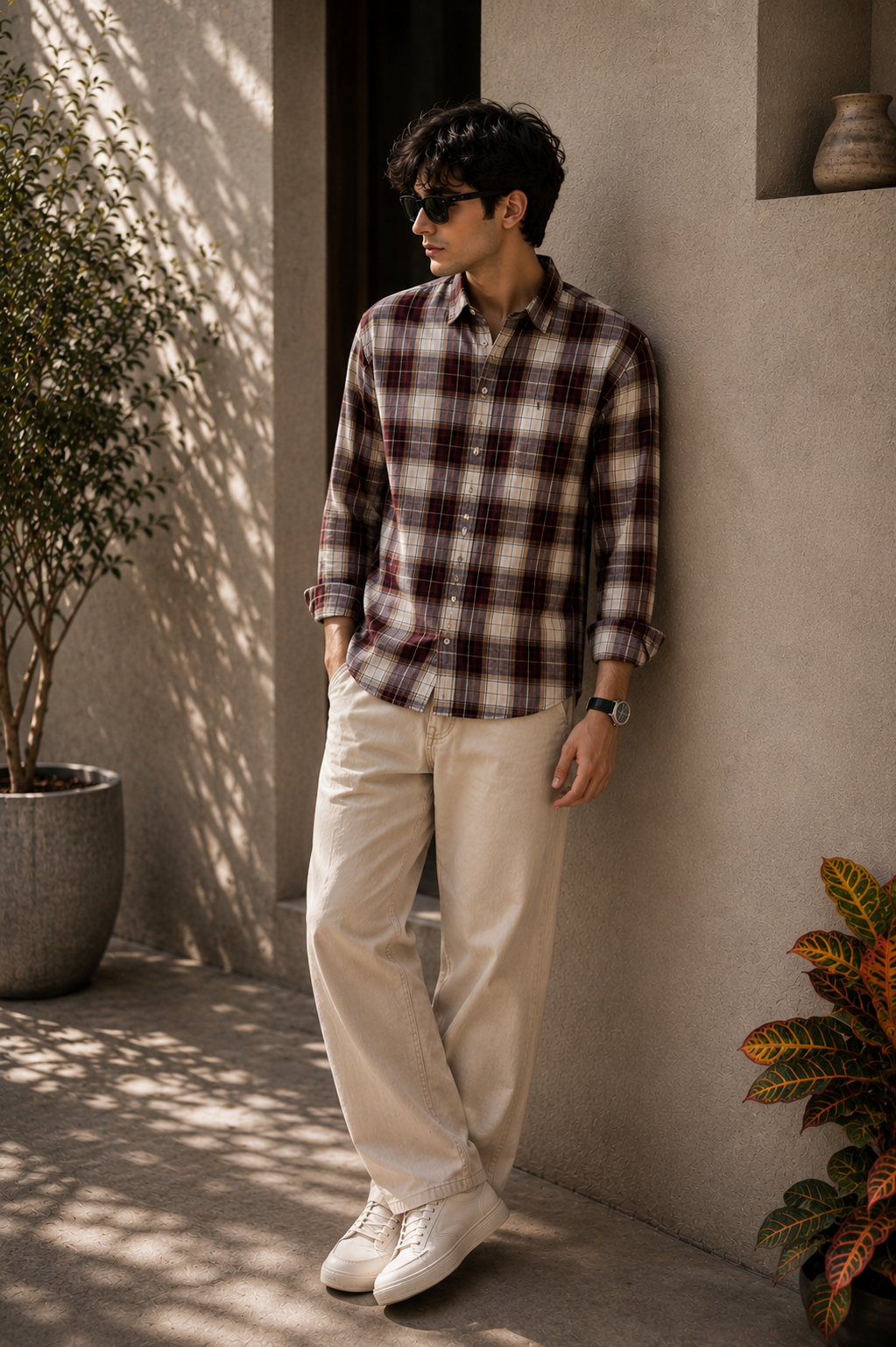 Premium Vault Heritage Plaid Shirt – Burgundy & Cream thumbnail 4