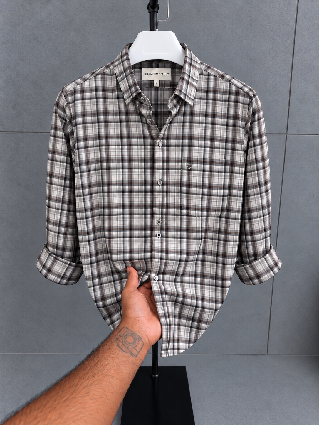 Premium Vault Heritage Check Shirt – Grey & Brown 1