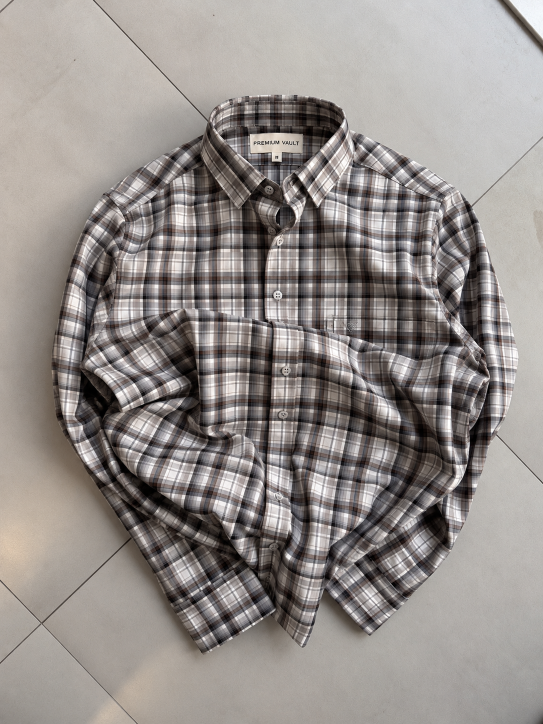 Premium Vault Heritage Check Shirt – Grey & Brown 1 thumbnail 2