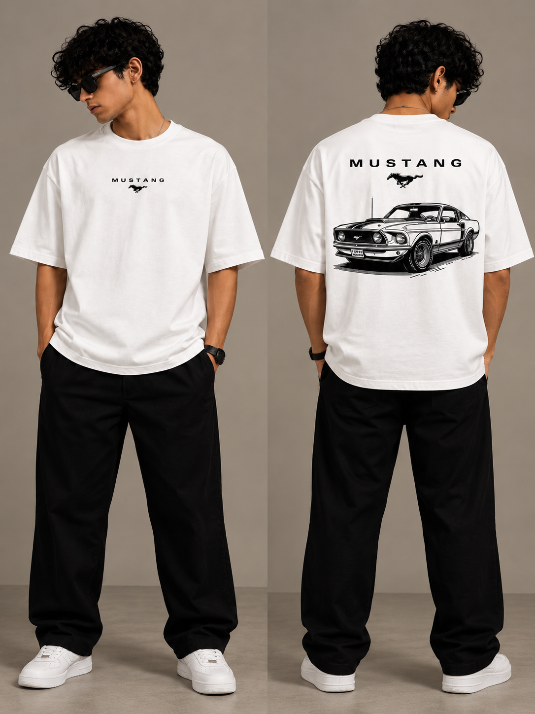 Mustang Classic Car Graphic Oversized T-Shirt thumbnail 2