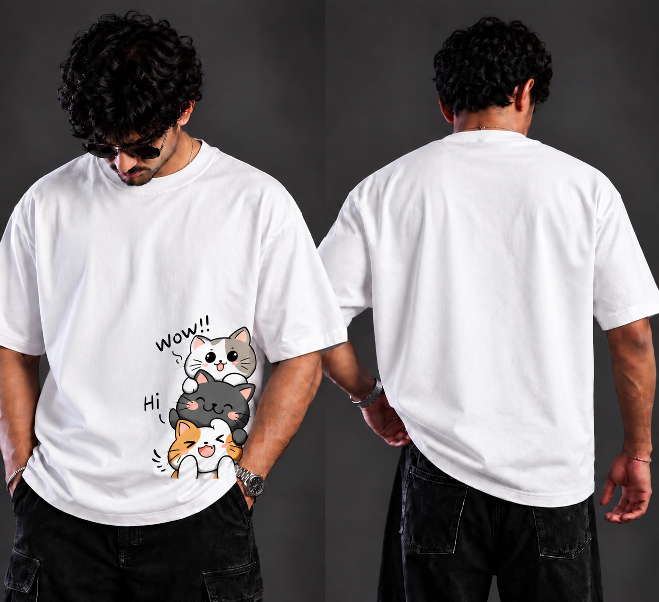 Cute Cat Trio Oversized Graphic T-Shirt