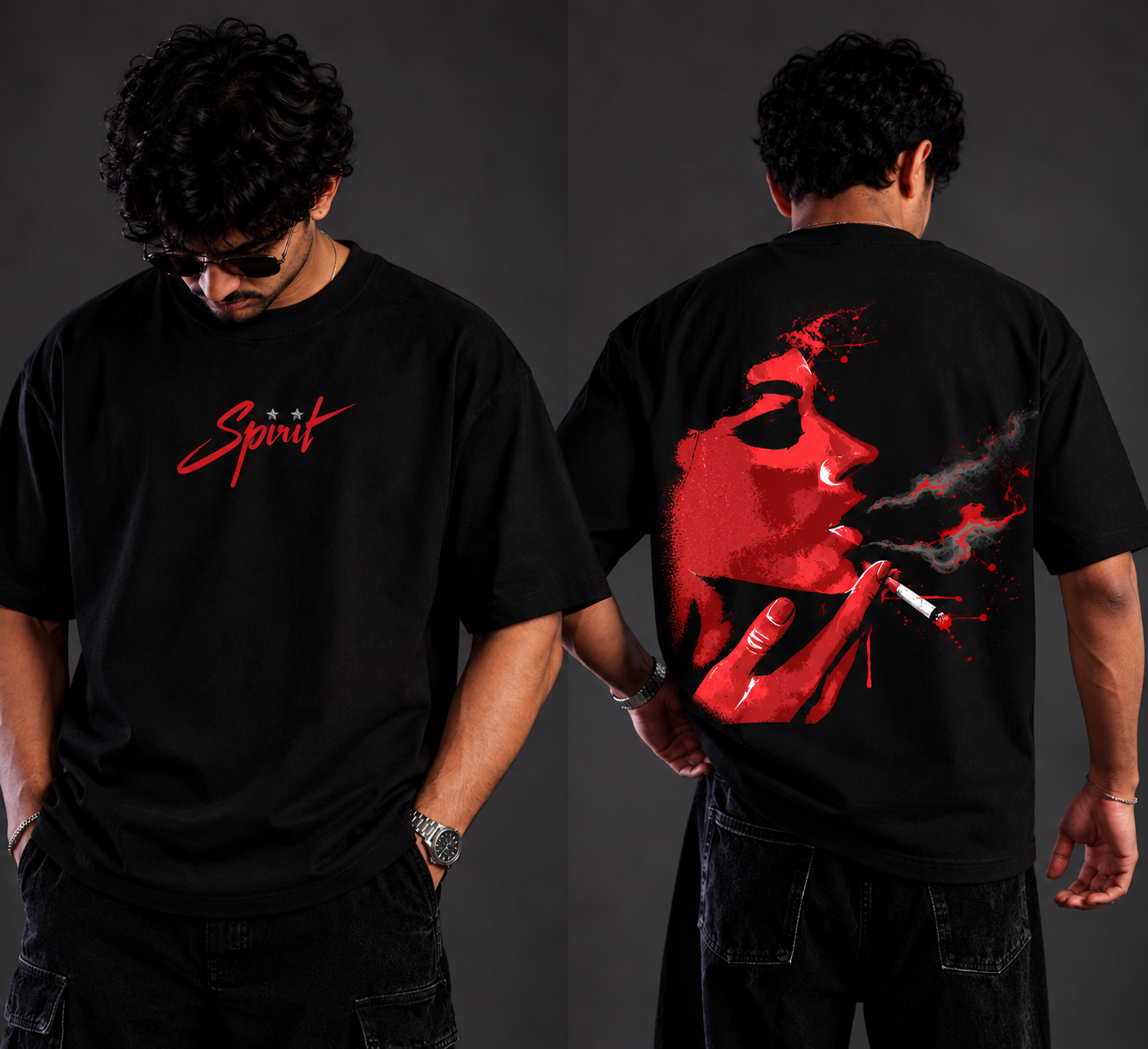 Spirit Red Smoke Graphic Oversized T-Shirt